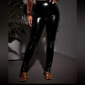 Split leather skinny pants
